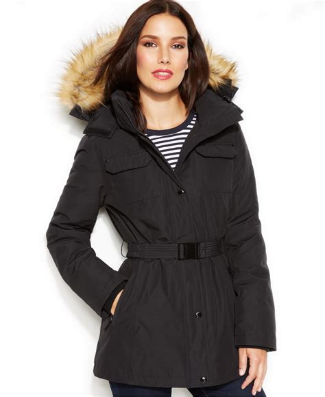 michael kors black coat with fur hood 1x|Michael Kors jacket.